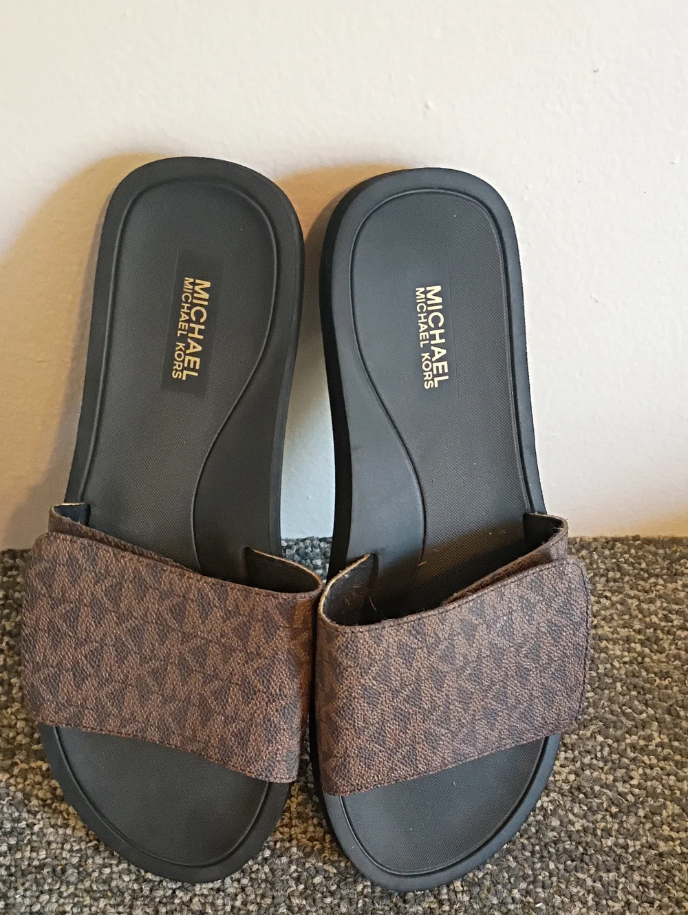 Michael Kors Brown Logo Monogram Slide Sandals